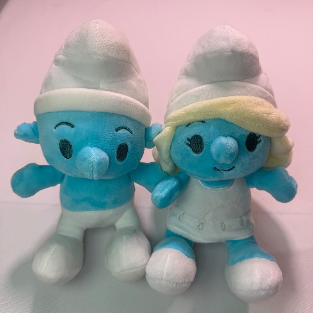 The Smurfs Plush Set Smurfette and Smurf Snapco 2025 Blue White 8.5 Inch